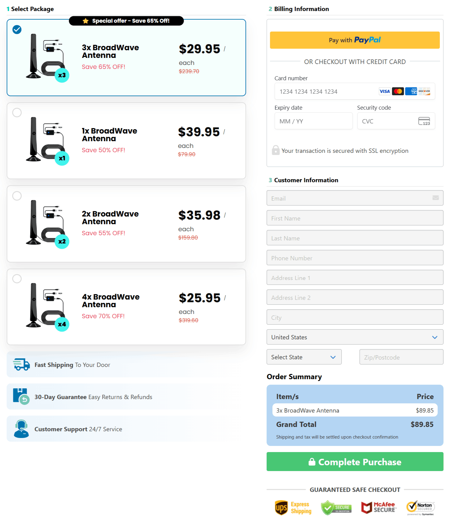 BroadWave Antenna checkout page